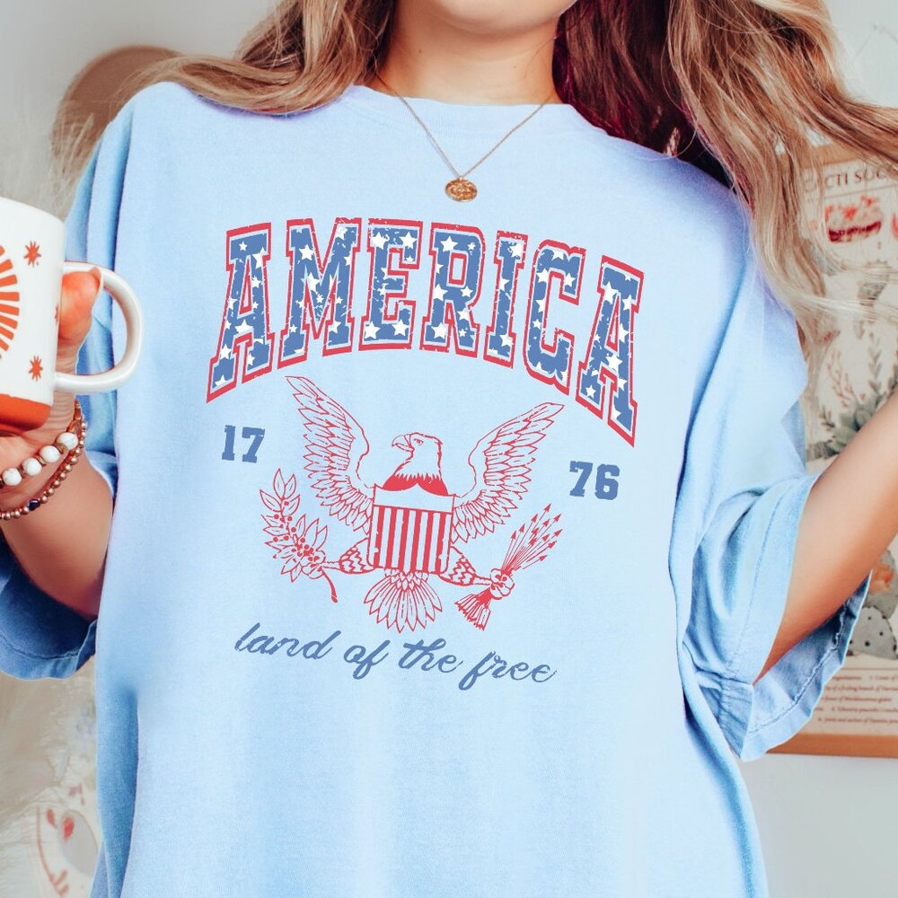 NEW Unisex America Land of the Free USA Eagle 1776 July 4th Graphic Tee Shirt